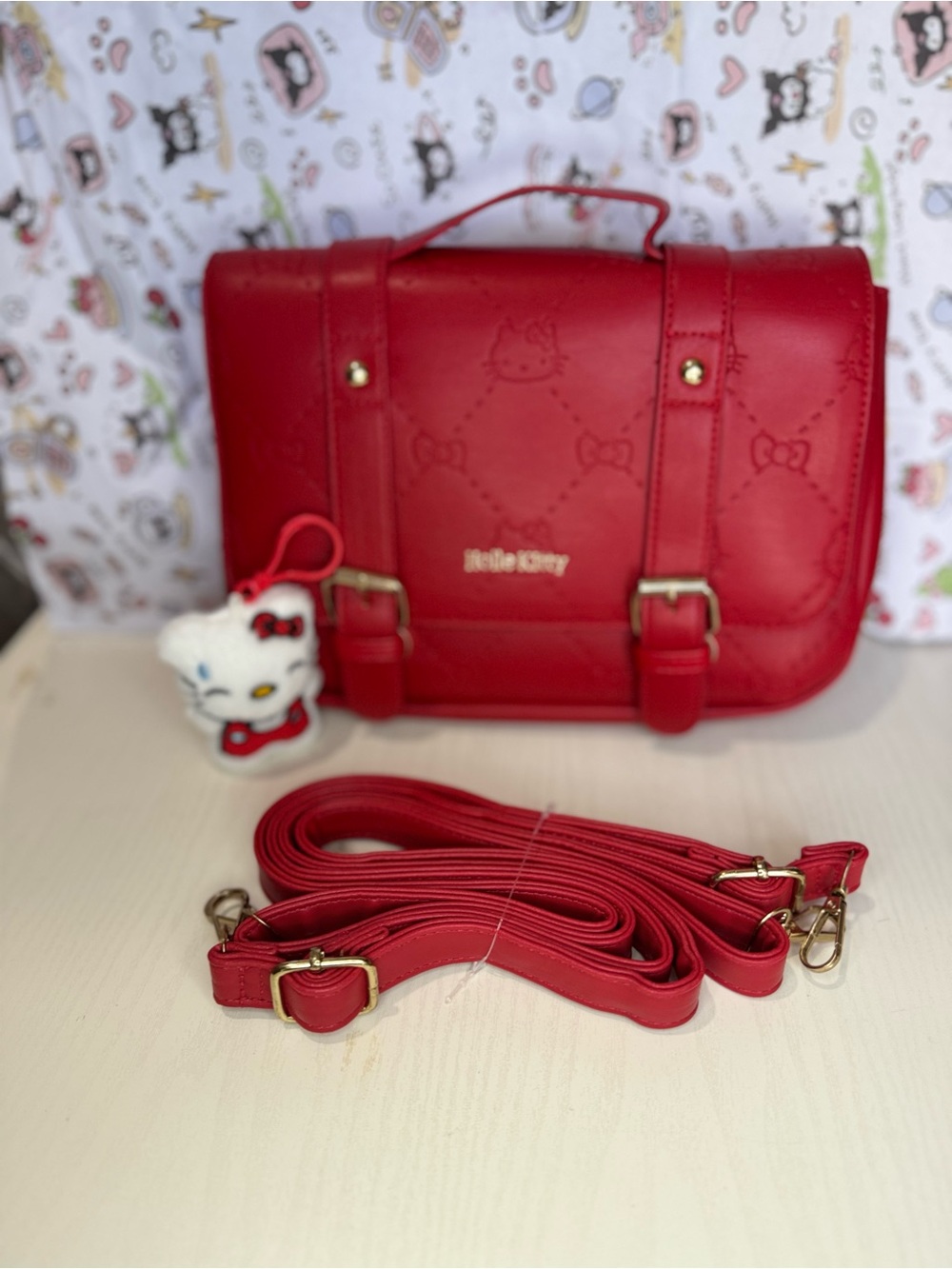 ➡️ Frau Holle Kitty Red Quilted Satchel Crossbody Backpack  with Removable Strap